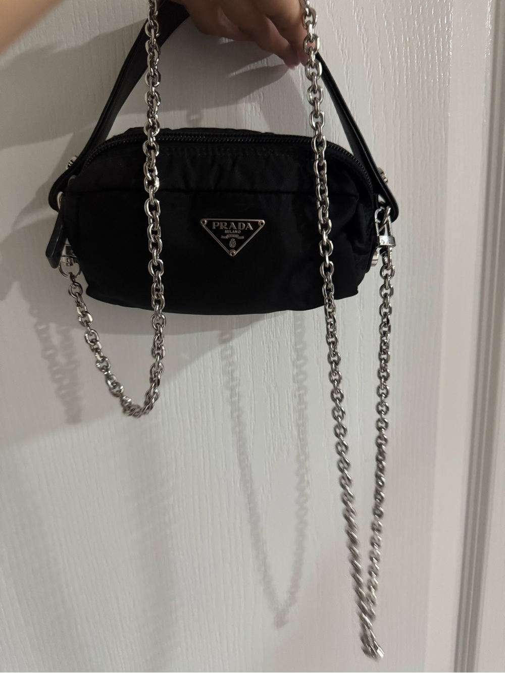 Prada Black Nylon Mini Shoulder Bag with Silver Chain Strap - Picture 3 of 3